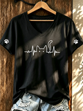 Women'S Cute Cat Print V-Neck T-Shirt