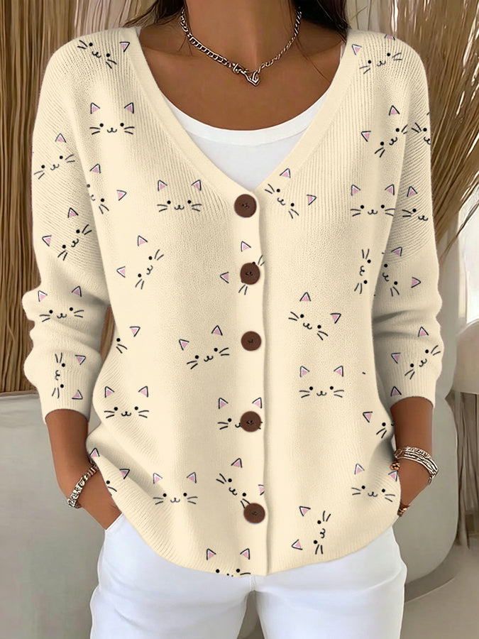 Women'S Cat Printed Casual Cardigan