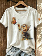 Women'S Cat Paw Printed T-Shirt