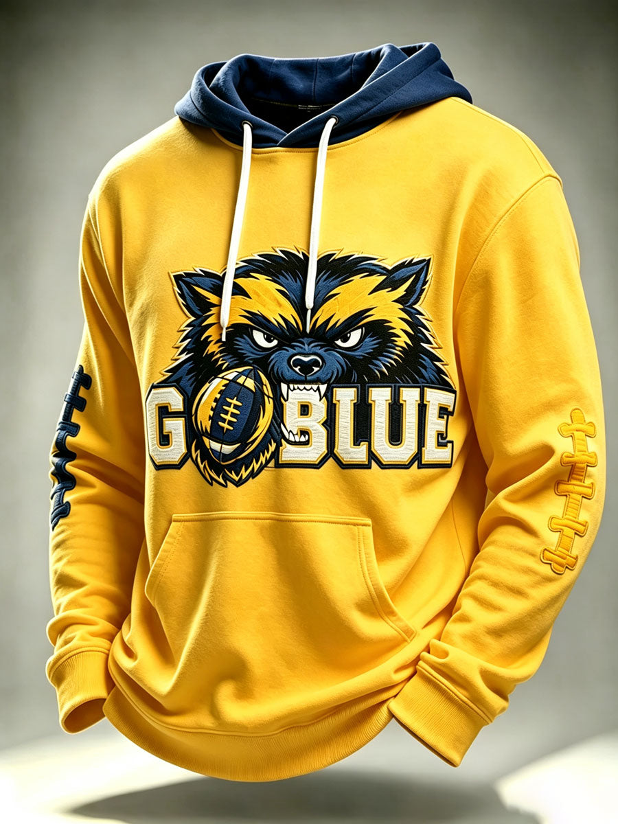 Men'S Rugby Pattern Hooded Long Sleeved Sweatshirt