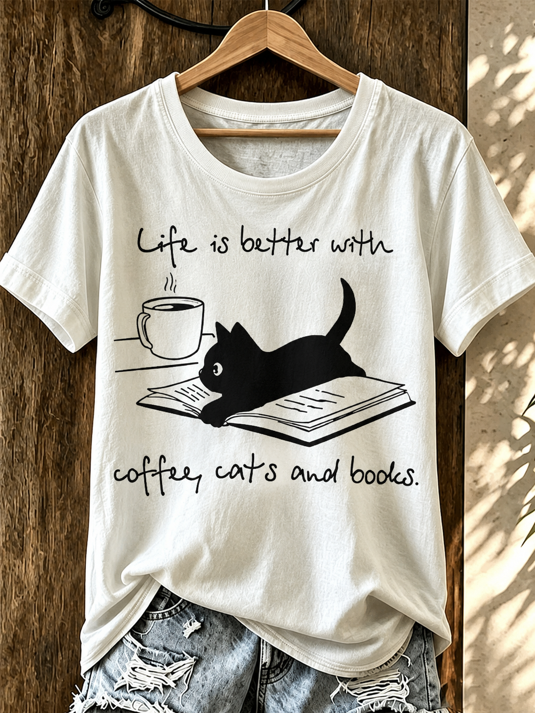 Women'S Clothing Cife Is Better With Coffee Cats And Bodies Printed T-Shirt