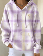 Women's Pastel Plaid Floral Print Casual Oversized Hoodie