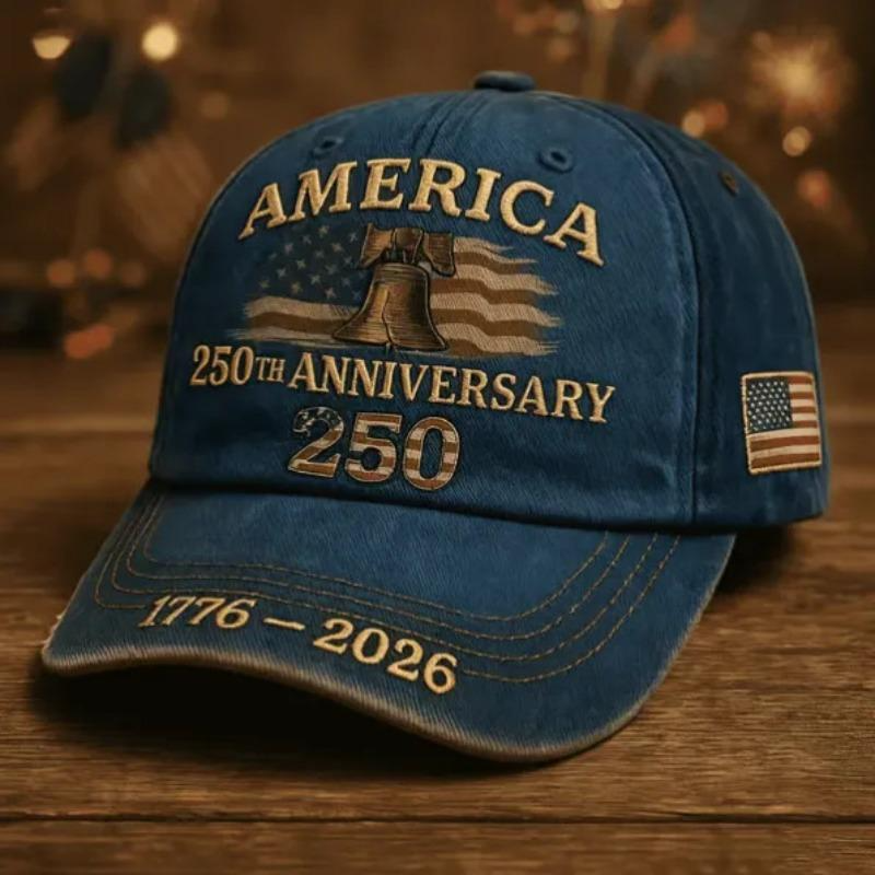 America 250th Anniversary 1776-2026 Embroidered Baseball Cap for Men Vintage Washed Gray Relaxed Fit Daily Casual Outdoor Spring Summer Fall Headwear Patriotic Liberty Bell American Flag Decorated Hat