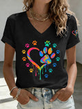 Women'S Paw Heart Print V-Neck T-Shirt
