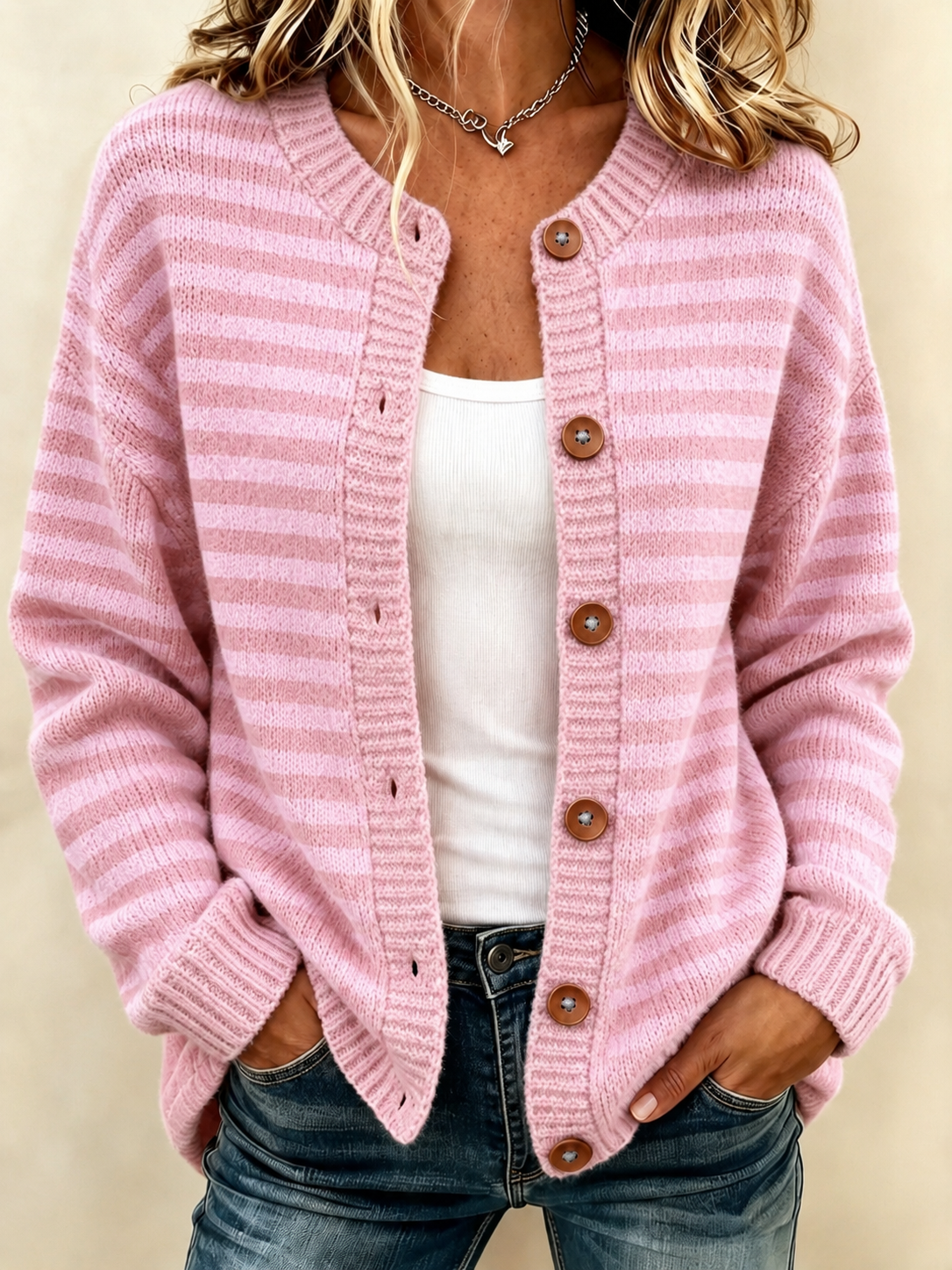 Women'S Casual Striped Knitted Cardigan