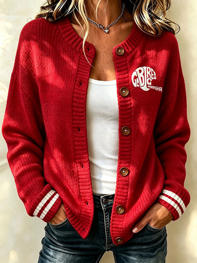 Women'S Casual Football Plant Knitted Cardigan Top