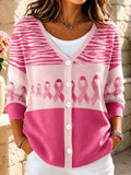 Women'S Breast Cancer Awareness Publicity Print Casual Cardigan