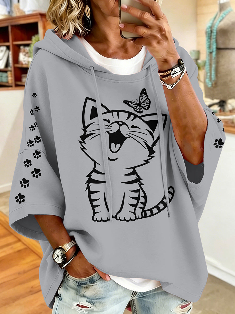 Women'S Vintage Cat Print Hoodie