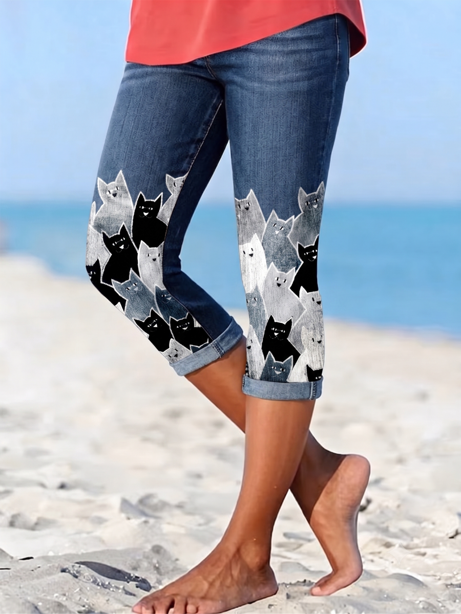 Women'S International Cat Day Artistic Cute Printed Casual Tight Pants