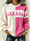Women's Casual Breast Cancer Print Pullover Sweatshirt