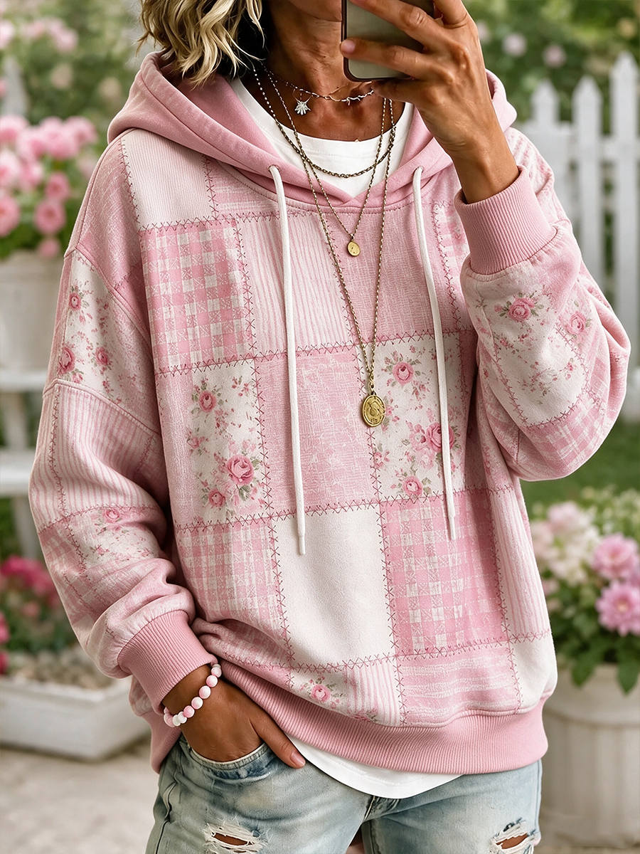 Women's Geometric Art Flower Hoodie