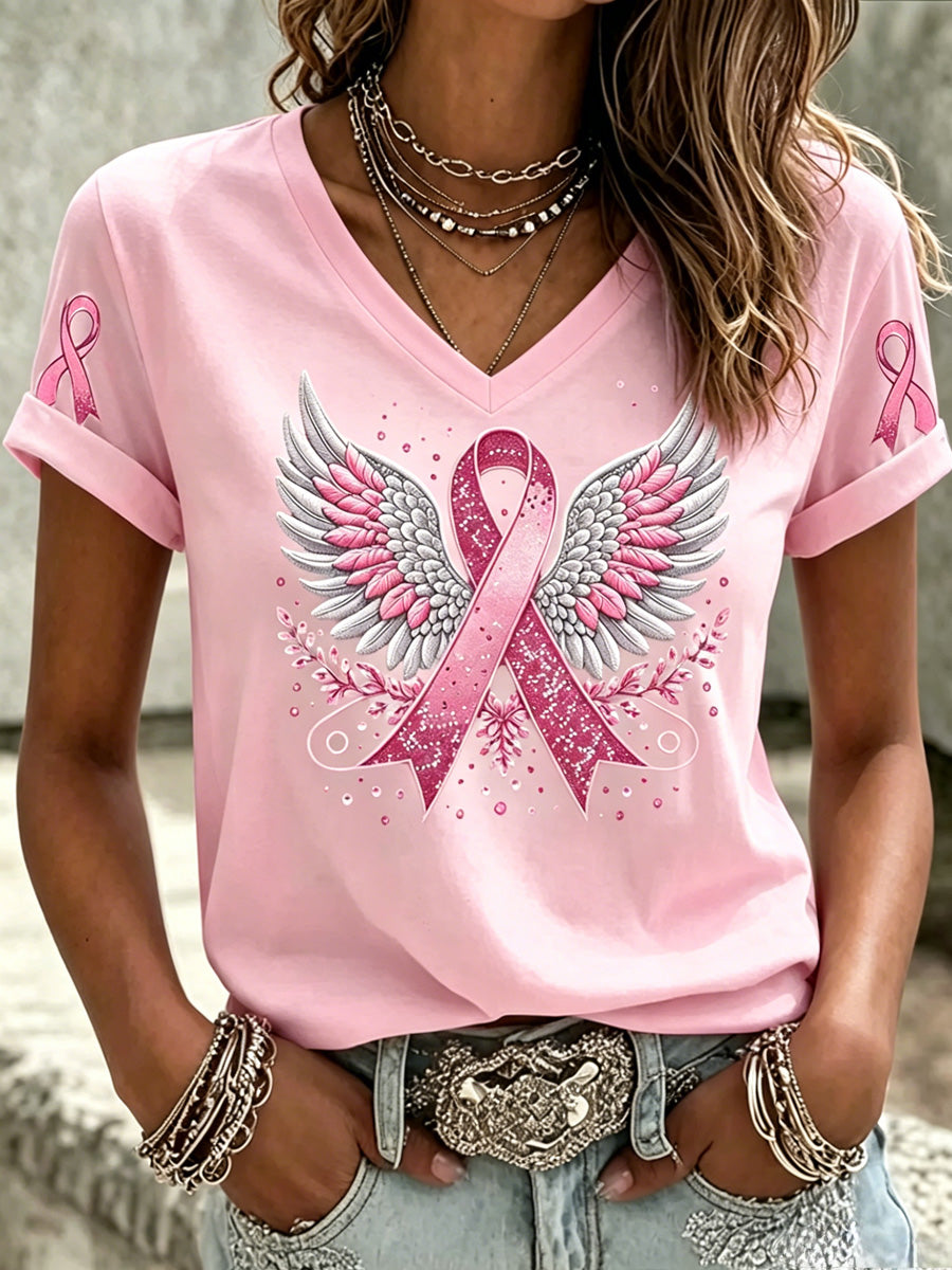 Women's Casual Breast Cancer Awareness Promotion Pink Art T-Shirt