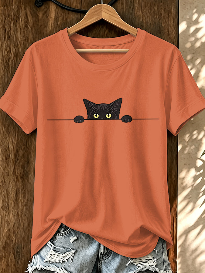 Women'S Retro Cat Print T-Shirt