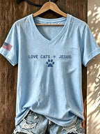 Women Love Jesus And Cats Printed T-Shirt