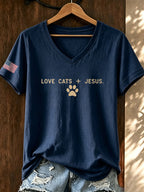Women Love Jesus And Cats Printed T-Shirt