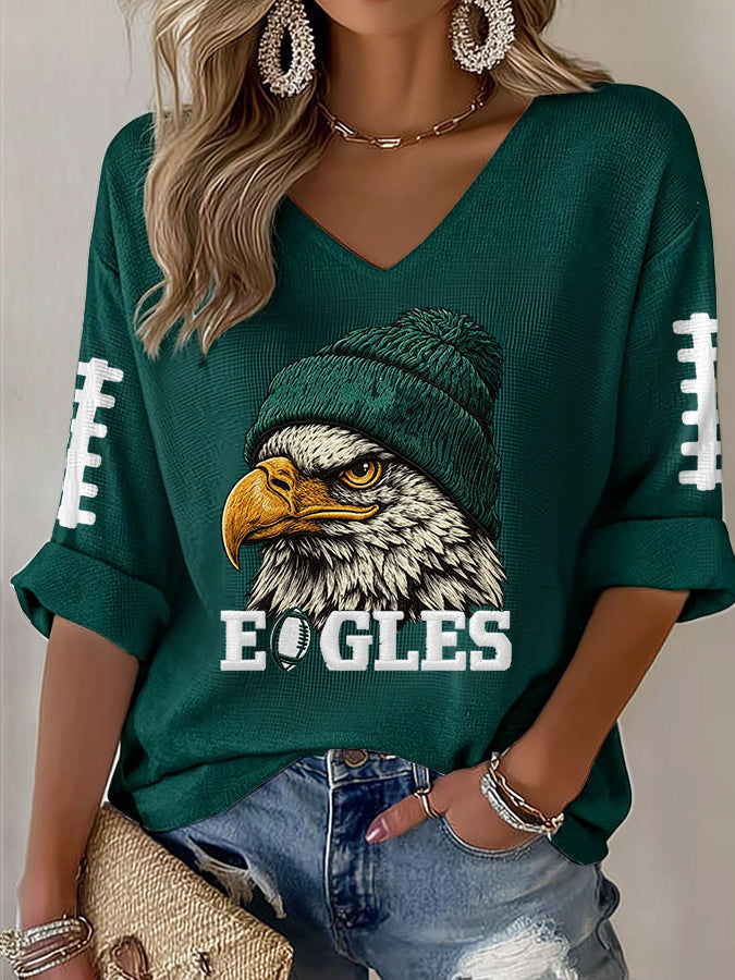 Women'S Football Print Waffle  Top