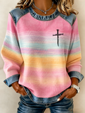Women'S Breast Cancer Faith Cross Printed Casual Sweatshirt