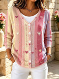 Women'S Pink Art Printed Casual Cardigan