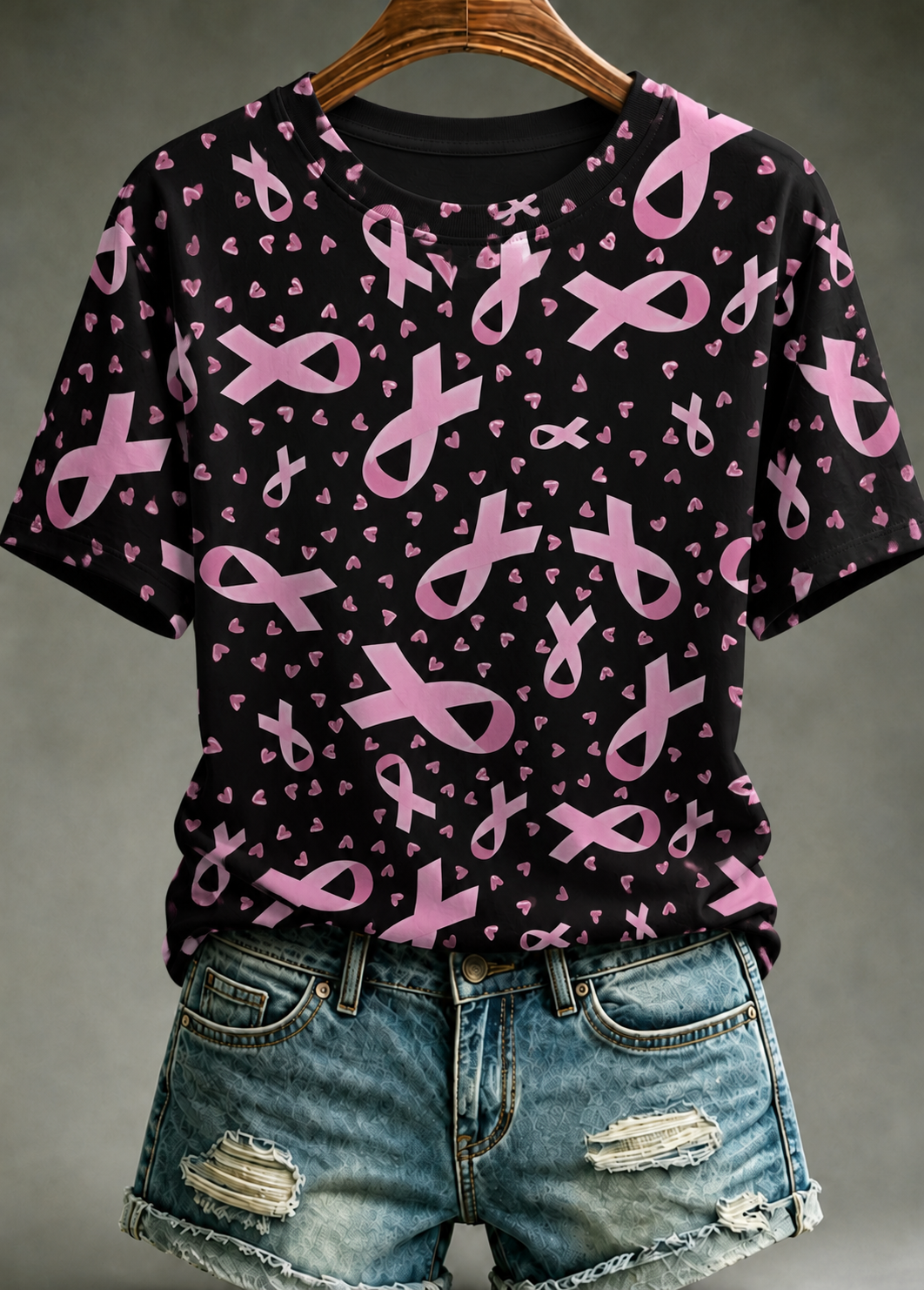 Women'S Breast Cancer Promotional Print Short Sleeved T-Shirt