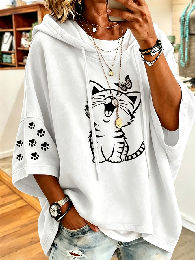 Women'S Casual Cat Paw Patch Hoodie