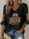 Women'S Rugby Printed Waffle Long Sleeve T-Shirt