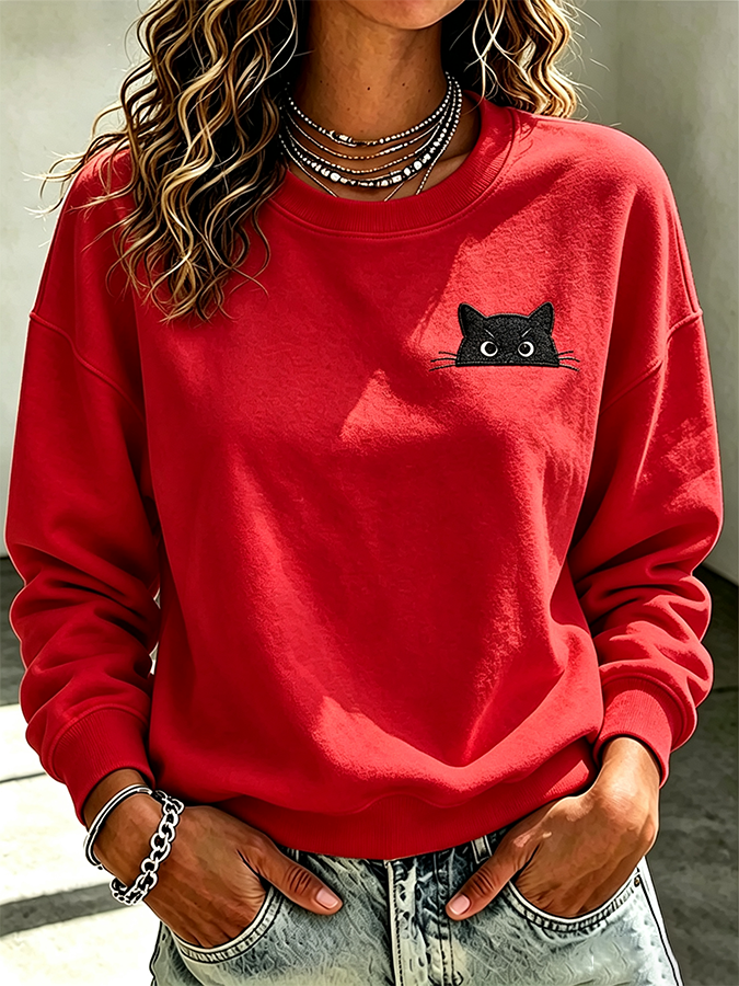 Women'S Casual Black Cat Art Printed Sports Shirt