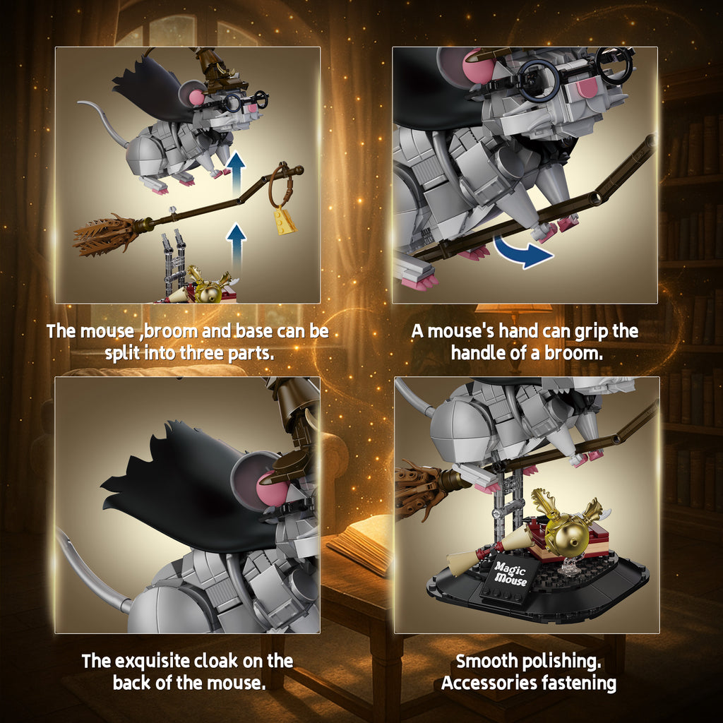 Magic Academy Mouse Brick Set – Flying Broom Wizard Edition🪄