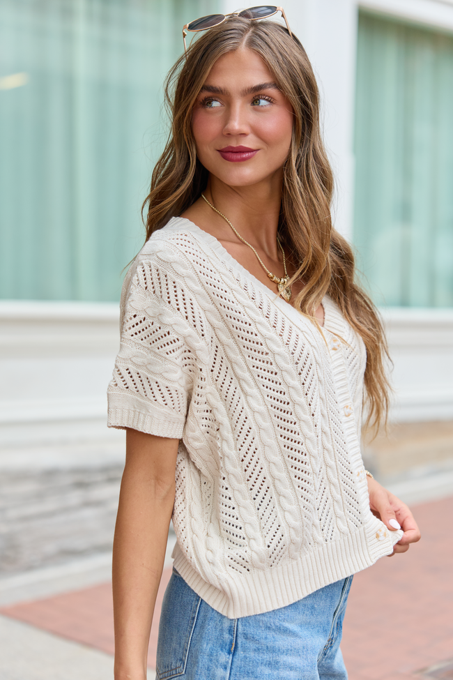 Sophia Short Sleeve Cable Knit Cardigan FINAL SALE
