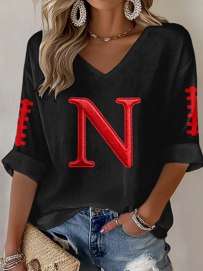 Women'S Football Print Waffle Top