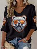 Women'S Rugby Printed Waffle Long Sleeve T-Shirt