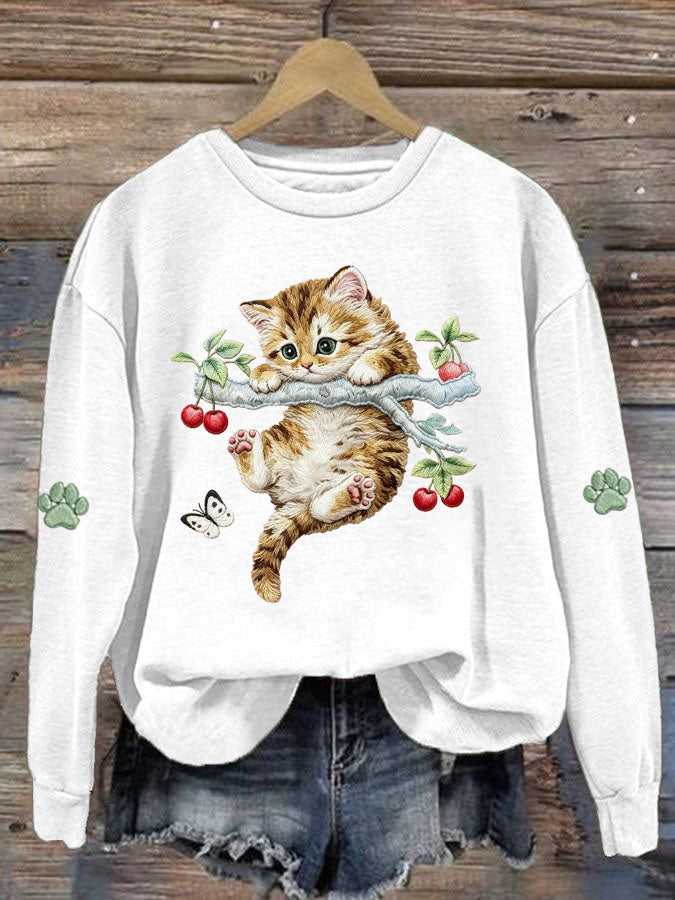 Women'S Cute Cat Printed Sweatshirt