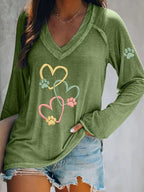 Women's Heart Paw Print Long Sleeve T-shirt