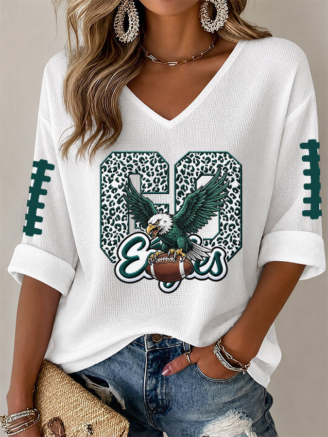 Women'S Football Print Waffle Top