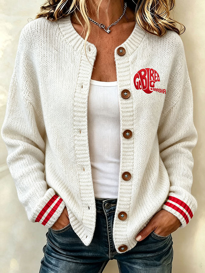 Women'S Casual Football Plant Knitted Cardigan Top