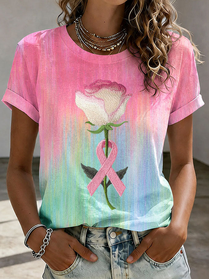 Women'S Breast Cancer Awareness Printing Short Sleeved T-Shirt