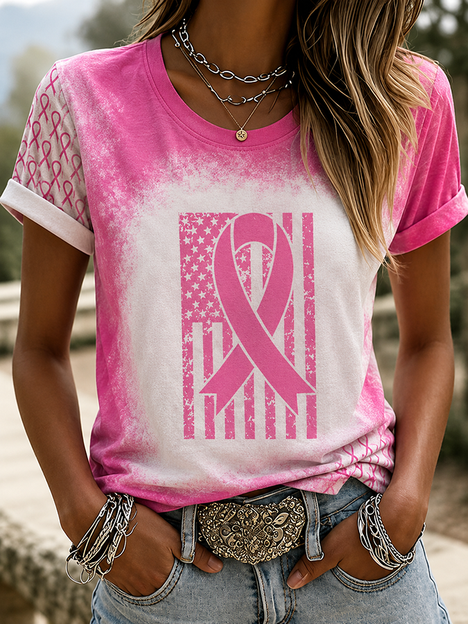 Women'S Breast Cancer Awareness Printed Casual T-Shirt