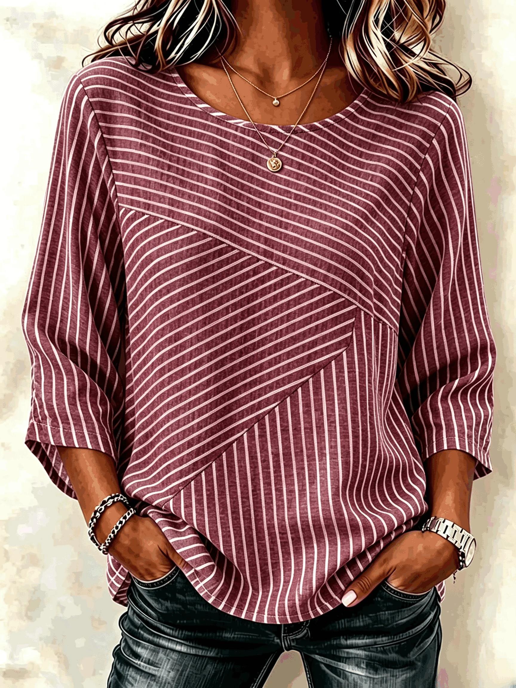 Women's Striped Round Neck Casual Top