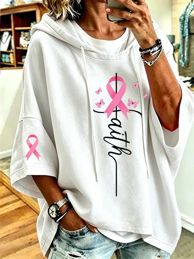 Women's Breast Cancer Print Loose Sweatshirt