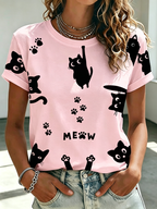 Women's Cute Cat Printed Casual T-shirt