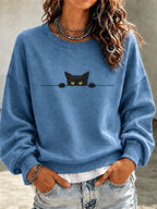 Women'S Casual Black Cat Art Printed Sports Shirt