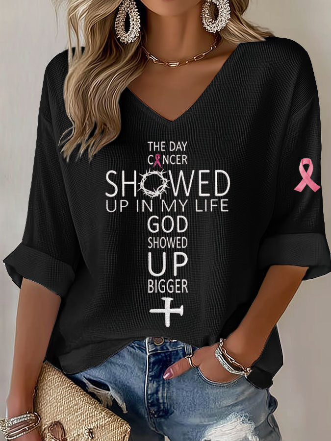Women'S Breast Cancer Faith Printed Waffle T-Shirt
