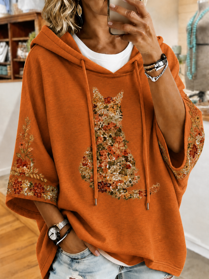 Women'S Cat Print Printed Hoodie