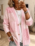 Women's Breast Cancer Prevention Themed Floral Print Casual Cardigan