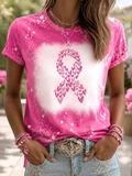 Women's Hope For A Cure Pink Ribbon Love Heart Print Breast Cancer Awareness Support Tee