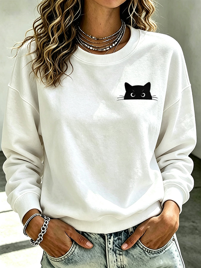 Women'S Casual Black Cat Art Printed Sports Shirt