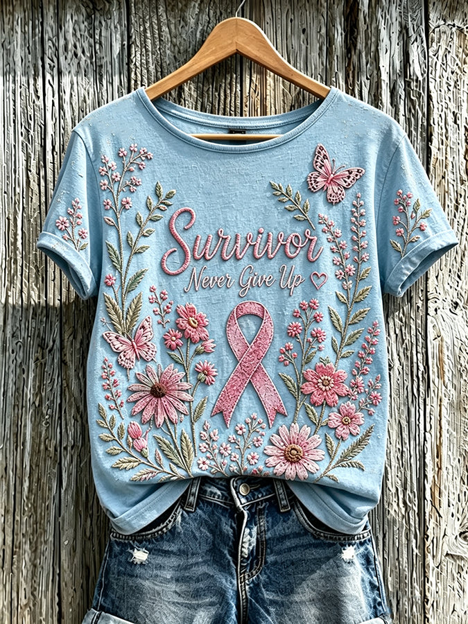 Women's Retro Breast Cancer Print T-shirt
