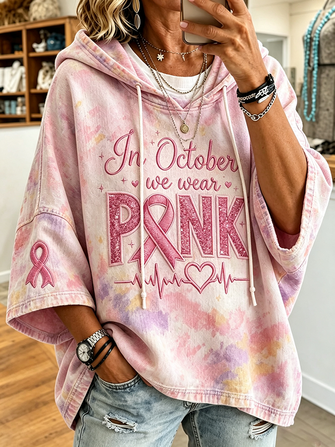 Women'S Breast Cancer Awareness Floral  Print Casual Top