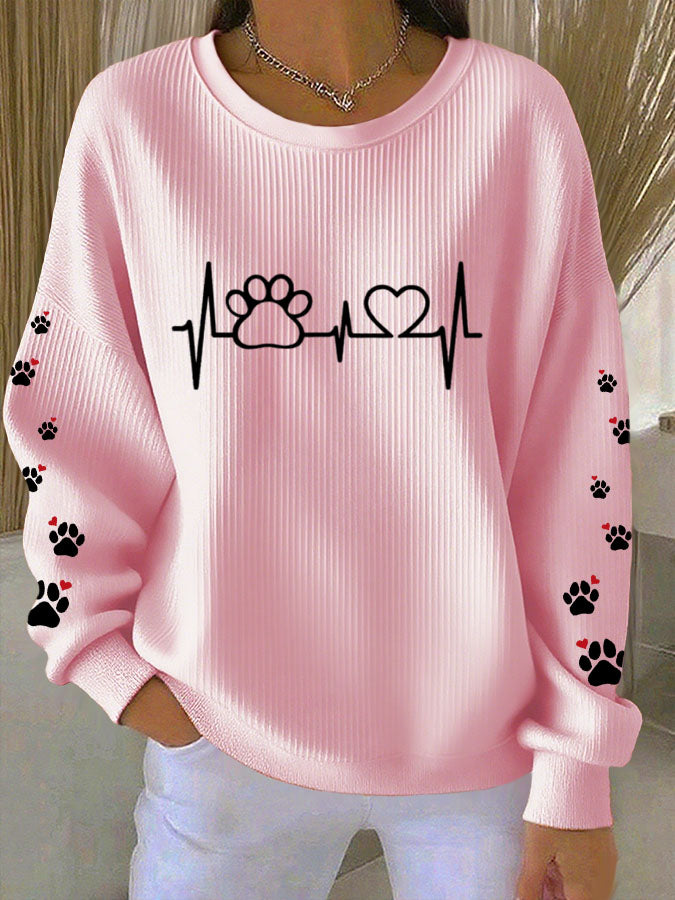 Women's Paw Print Casual Knitted Sweatshirt