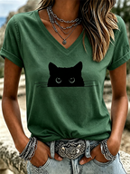 Women'S Cat Print Printed T-Shirt