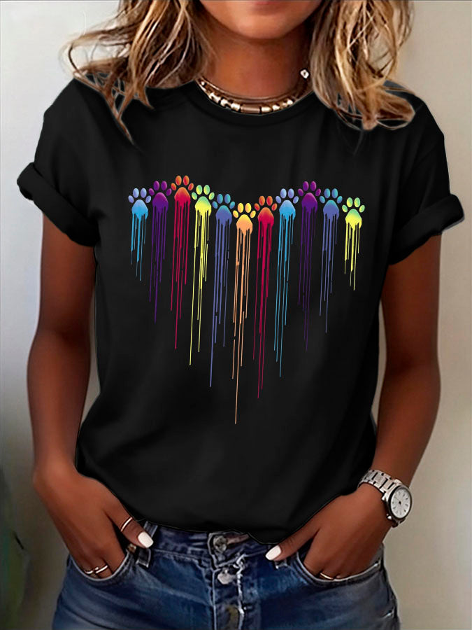 Women's Cute Paw Printed T-shirt